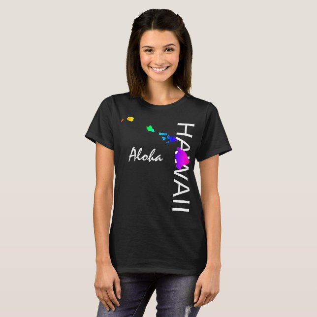 CAMISETA ALOHA - ILHAS HAWAII NEON RAINBOW (Frente Completa)