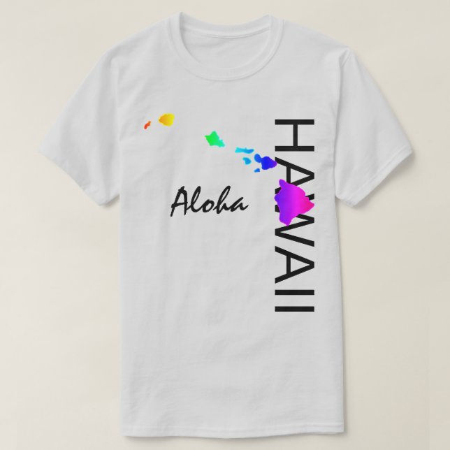 CAMISETA ALOHA - ILHAS HAWAII NEON RAINBOW (Frente do Design)