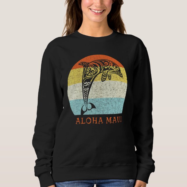 Camiseta Aloha Maui Vintage Hawaiian Island Tribal Dolphin (Frente)