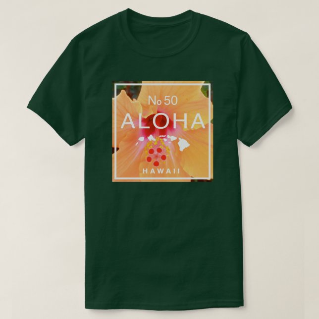Camiseta Aloha n.o 50 Orange Hibiscus (Frente do Design)