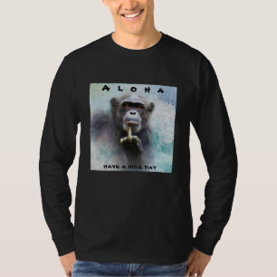 Camiseta Aloha Ofensiva Chimpanzé Engraçado Dedo Médio