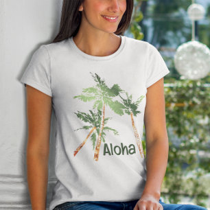 Camiseta Aloha Palmeiras Tropicais Coqueiros Havaí