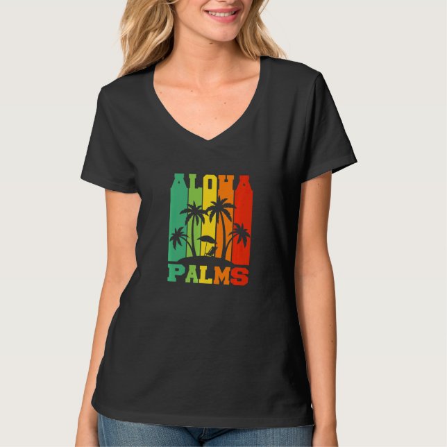 Camiseta Aloha Palms Hawaii Flower Necklace Tropical Island (Frente)