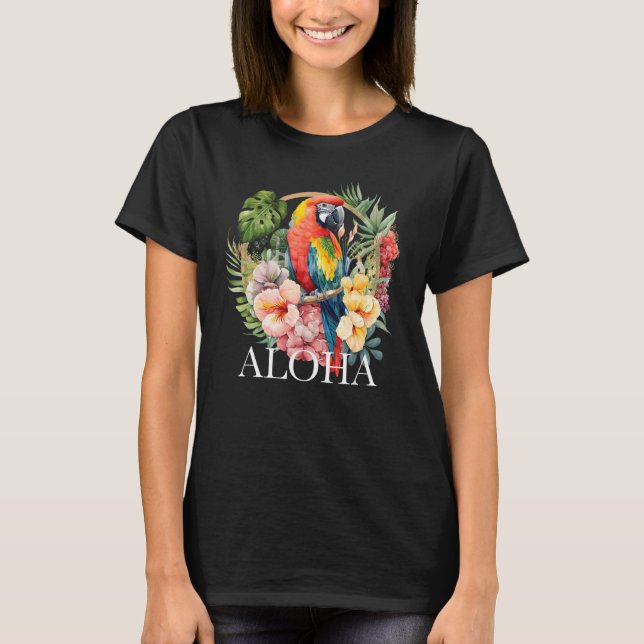 Camiseta Aloha Parrot Tropical Bird Vacation Beach Flower H (Frente)