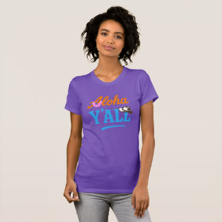 Camiseta Aloha Y'all Havaí Texas Roupa Gráfica Roxa Engraça