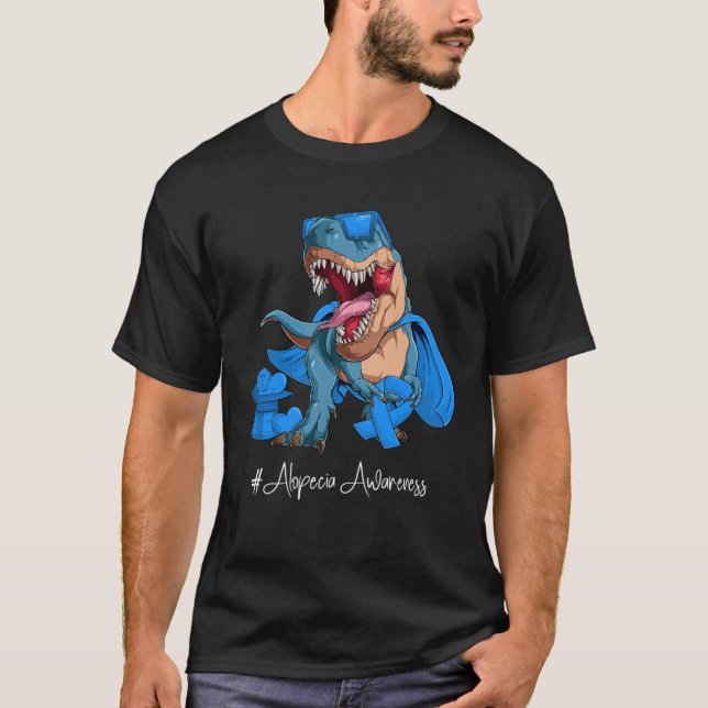 Camiseta Alopecia Awareness Month Blue Ribbon Trex (Frente)