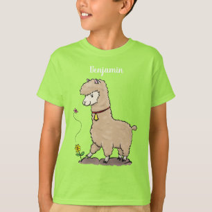 Camiseta Alpaca feliz e giro com cartoon de borboleta