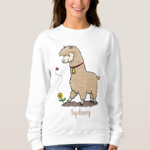 Camiseta Alpaca feliz e giro com cartoon de borboleta