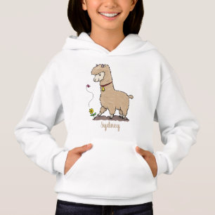Camiseta Alpaca feliz e giro com cartoon de borboleta
