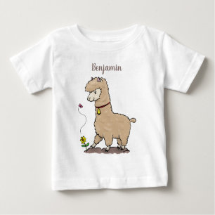 Camiseta Alpaca feliz e giro com cartoon de borboleta