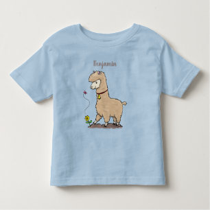 Camiseta Alpaca feliz e giro com cartoon de borboleta
