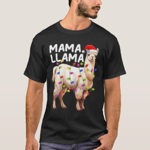 Camiseta Alpaca Llama Xmas Iluminação Santa Hat Mama Llama