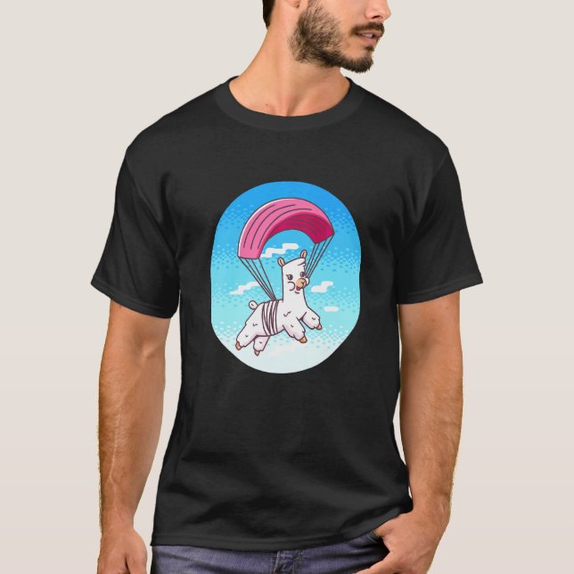 Camiseta Alpaca Pixel Divertido Pulando de Paraquedas (Frente)