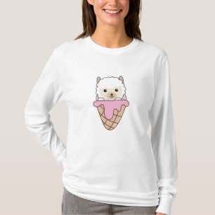 Camiseta Alpaca Sorvete Rosa Waffle Animais Cute Alpacas
