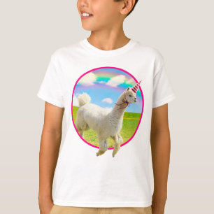 Camiseta Alpaca Unicorn Sob O Rainbow Sky