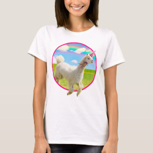 Camiseta Alpaca Unicorn Sob O Rainbow Sky