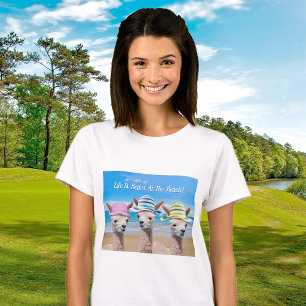 Camiseta Alpacas Engraçadas na Praia com Chapéus, Sua Mensa