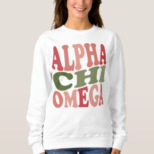Camiseta Alpha Chi Omega Gráficos Empilhados Groovy Retro