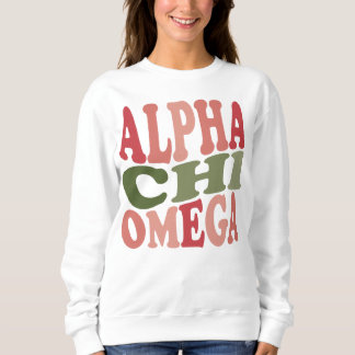 Camiseta Alpha Chi Omega Gráficos Empilhados Groovy Retro