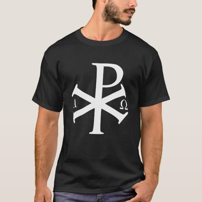 Camiseta Alpha Omega Chi Rho Bizantino Christian Jesus Chri (Frente)