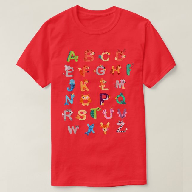 Camiseta Alphabet Animal ABCs Learning Back to School Boys  (Frente do Design)