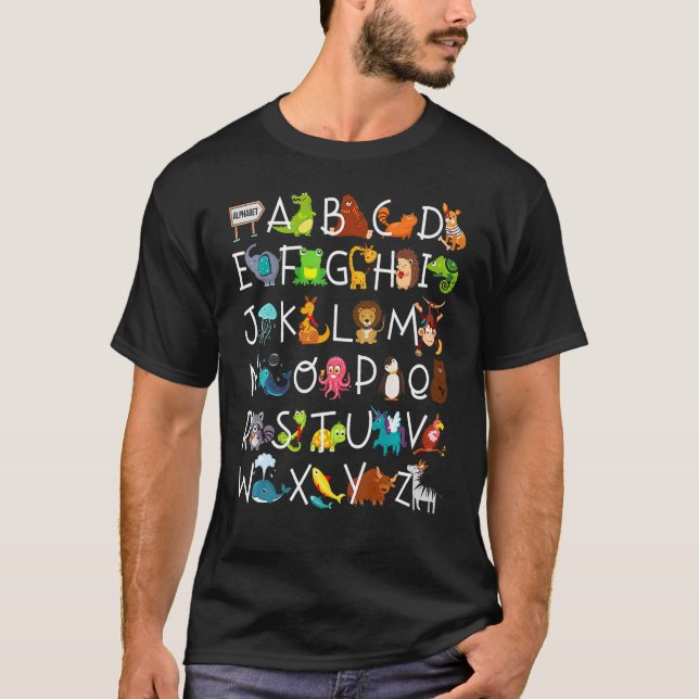 Camiseta Alphabet Animal Abcs Learning Professores Crianças (Frente)