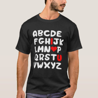 Camiseta Alphabet dia de os namorados Coração ABC Eu Te Amo