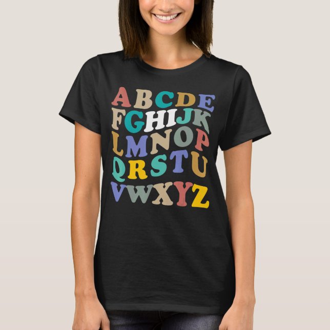 Camiseta Alphabet do Jardim Infantil ABC de volta ao Ensino (Frente)