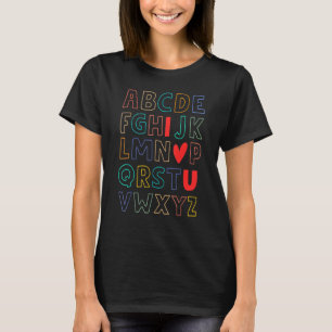 Camiseta Alphabet Eu Te Amo No Jardim De Infância Abc De Vo