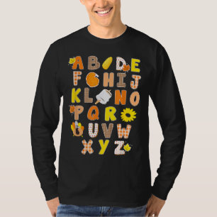 Camiseta Alphabet Funny Turquia Figurino de Ação de Graças
