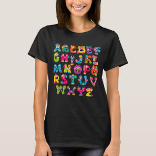 Camiseta Alphabet Halloween Professora Crianças Monstro Cus