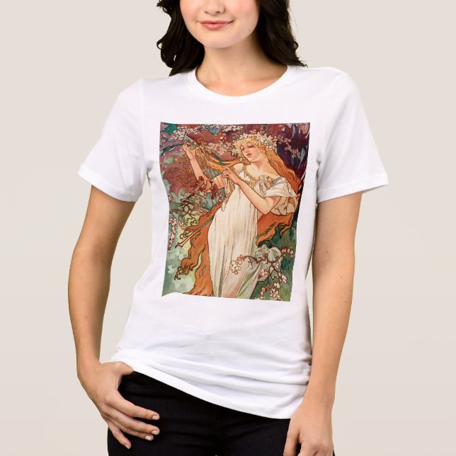 Camiseta Alphonse Mucha, As Estações (1896) Primavera (Frente)