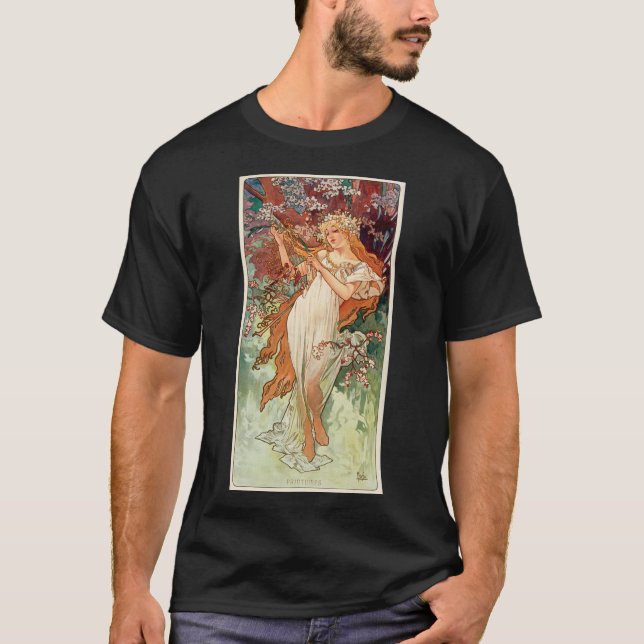 Camiseta Alphonse Mucha, As Estações (1896) Primavera (Frente)