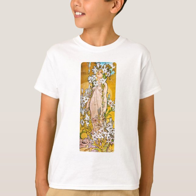 Camiseta Alphonse Mucha - Lily - Fronteira Branca (Frente)