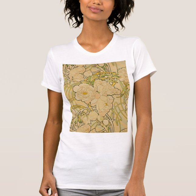 Camiseta Alphonse Mucha - peônias (Frente)