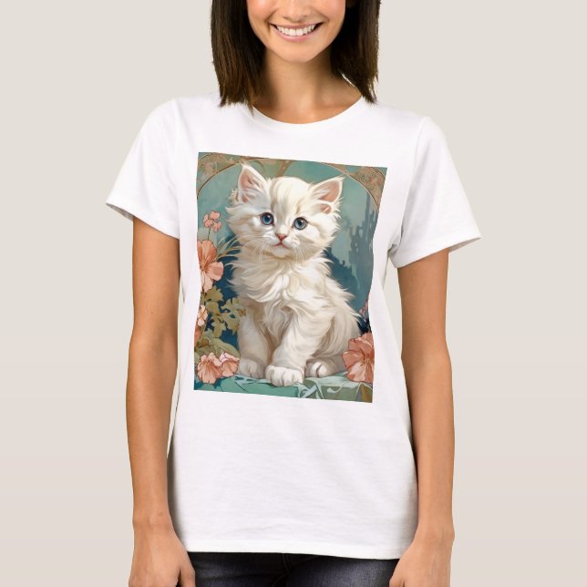 Camiseta Alphonse Mucha Style White Cat (Frente)