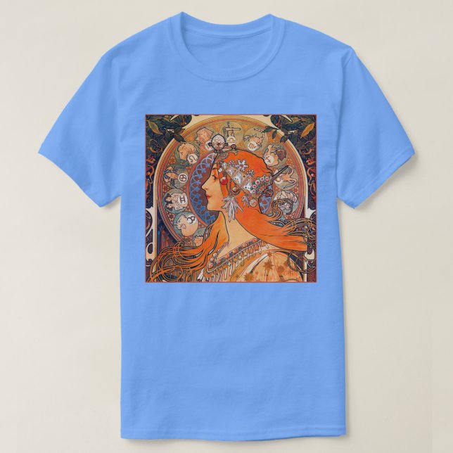 Camiseta Alphonse Mucha Zodiac (Frente do Design)
