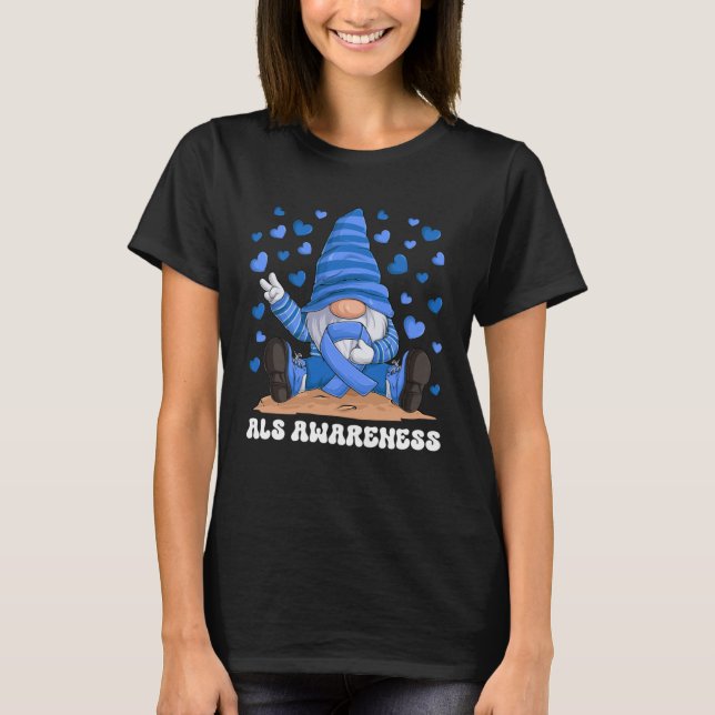Camiseta ALS Awareness Month Blue Ribbon Gnome (Frente)