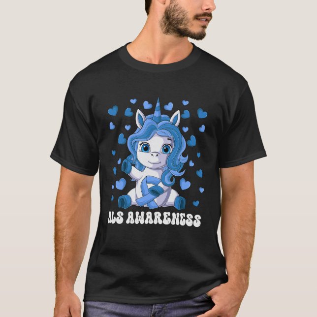 Camiseta ALS Awareness Month Blue Ribbon Unicorn (Frente)