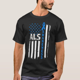 Camiseta Als Awarness Blue Ribbon USA Flag 2022