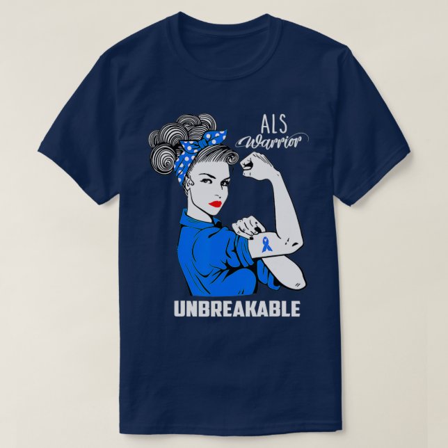 Camiseta ALS Warrior Unbreakable  ALS Awareness Gift  (Frente do Design)