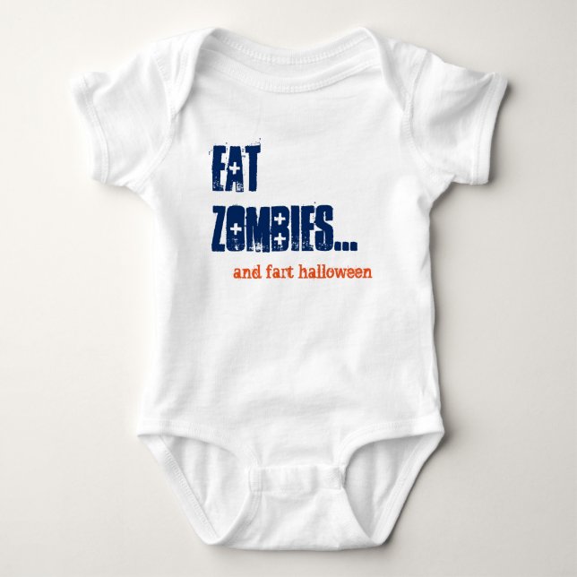 Camiseta Alt Engraçado Bebê Come Zombies Halloween Bebê Cre (Frente)