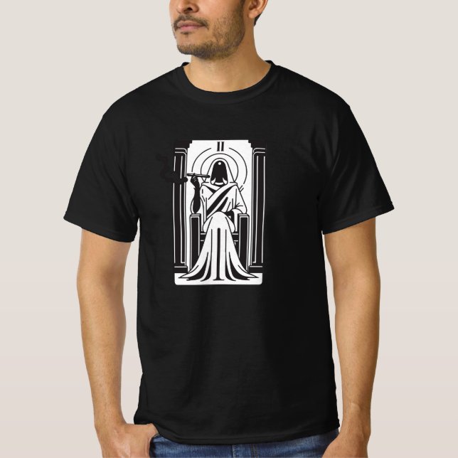Camiseta Alta Sacerdotisa do Tarot Fumando Maconha Ocultism (Frente)