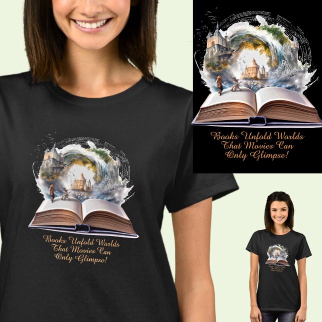 Camiseta Alterar Texto, Livros Desdobrar Mundos Filmes Visã (Criador carregado)