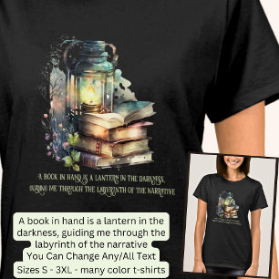 Camiseta Alterar Texto, Livros Góticos e Lanterna, Citação,