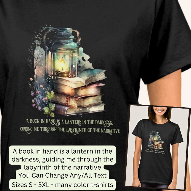 Camiseta Alterar Texto, Livros Góticos e Lanterna, Citação, (Criador carregado)