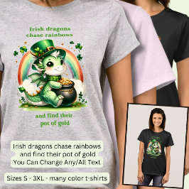 Camiseta Alterar Texto, St Patricks Dragon Pote Arco-Íris D