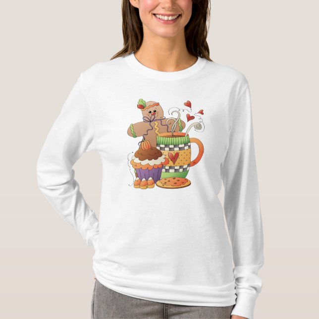 Camiseta Altura Longa do Outono das Mulheres (Frente)