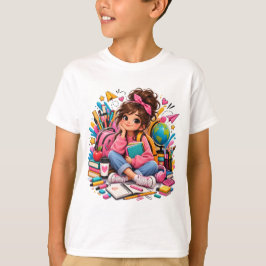 Camiseta Aluna Kawaii Fofa com Material Escolar