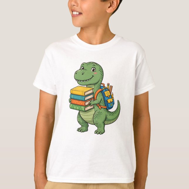 Camiseta Aluno T-Rex Fofo - Mochila Livros De Volta à Escol (Frente)